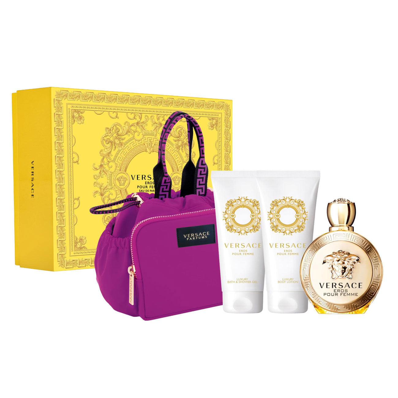 Versace Eros Pour Femme Eau de Perfume Spray 100ml - Shower Gel 100ml - Body Lotion 100ml - Bag